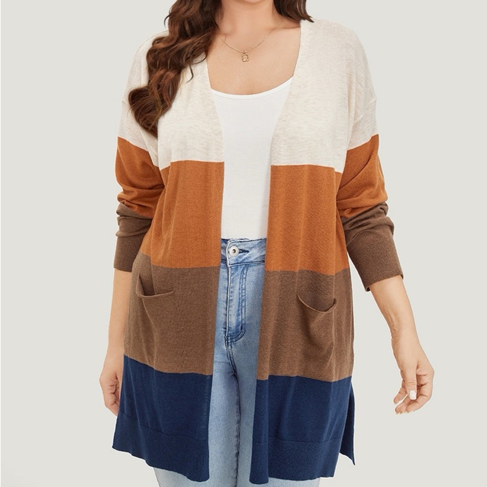 BloomChic Multicolor Striped Open Front Cardigan Size Large